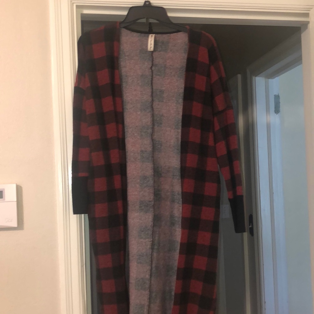 Vanilla bay cardigan, red and black, pockets